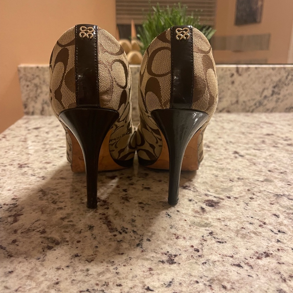 Coach Tan and Brown Patterned Heels - Picture 3 of 5